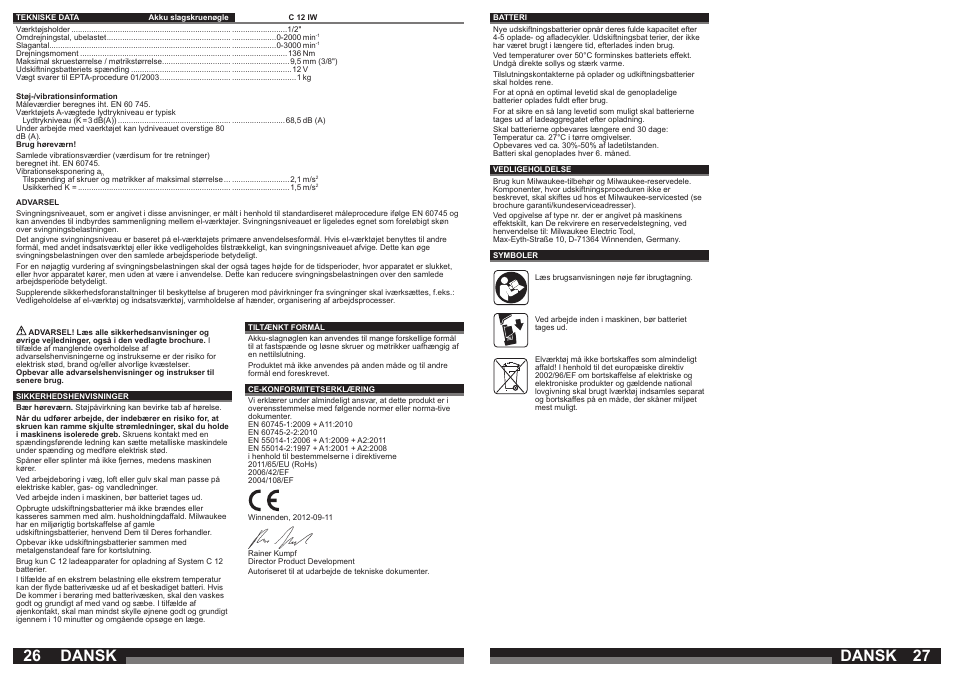 Dansk | Milwaukee C12 IW User Manual | Page 14 / 35