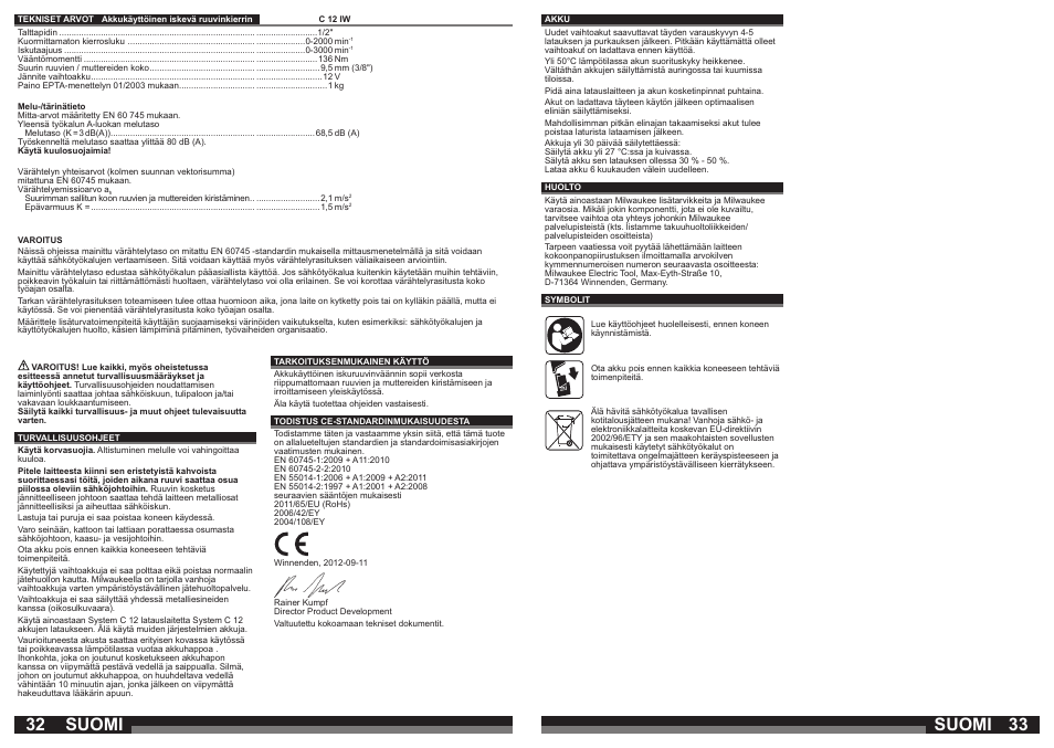 Suomi | Milwaukee C12 IW User Manual | Page 17 / 35