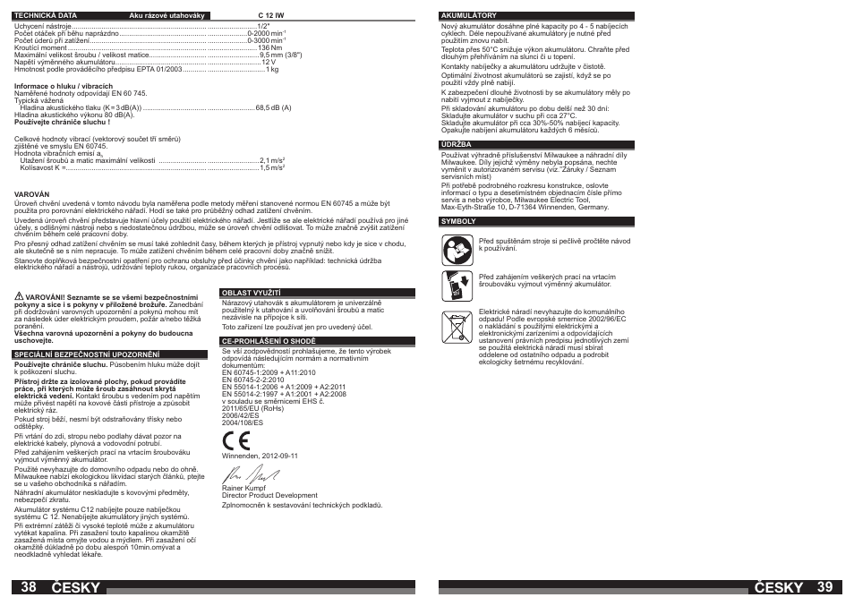 Česky | Milwaukee C12 IW User Manual | Page 20 / 35