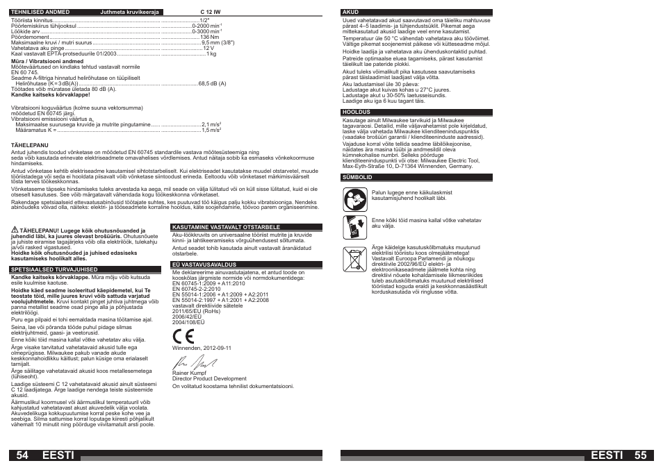 Eesti | Milwaukee C12 IW User Manual | Page 28 / 35