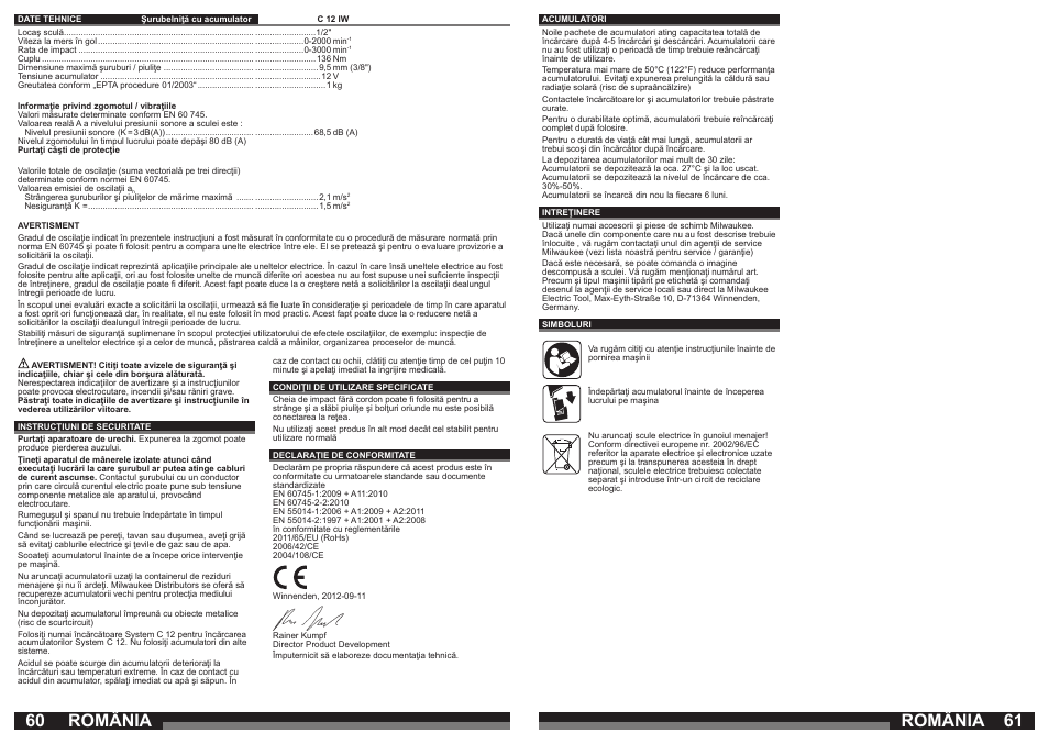 România | Milwaukee C12 IW User Manual | Page 31 / 35