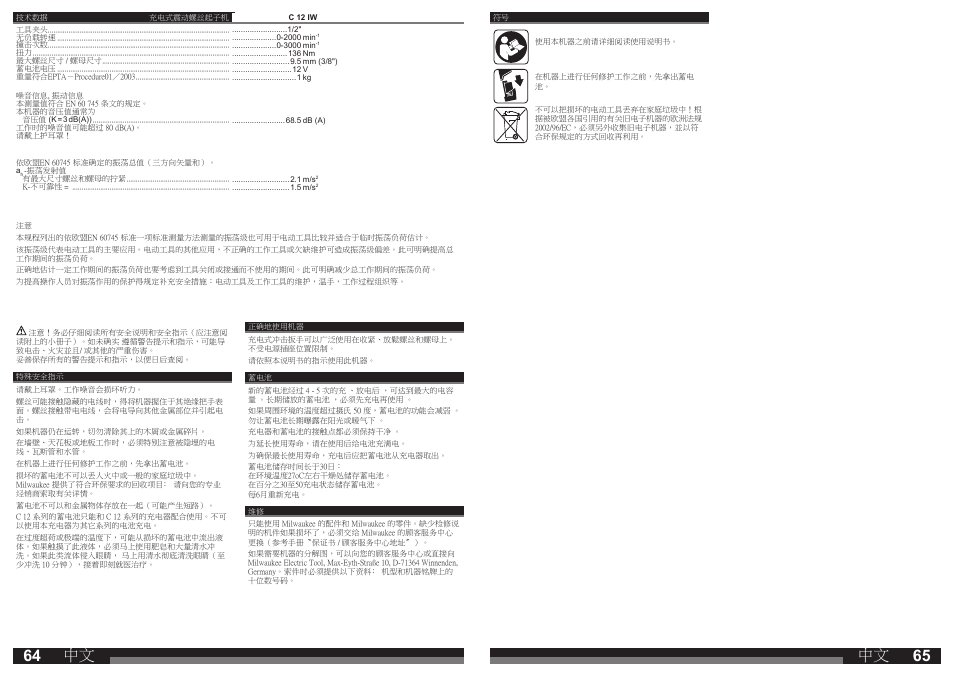 Milwaukee C12 IW User Manual | Page 33 / 35