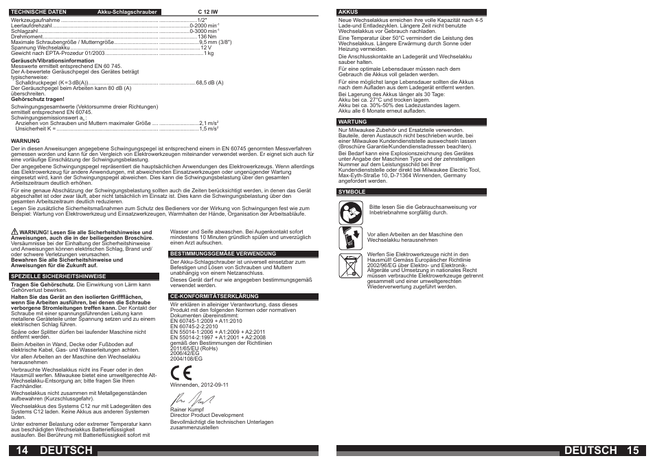 Deutsch | Milwaukee C12 IW User Manual | Page 8 / 35