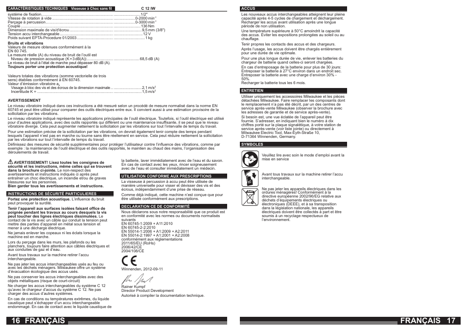 Français | Milwaukee C12 IW User Manual | Page 9 / 35