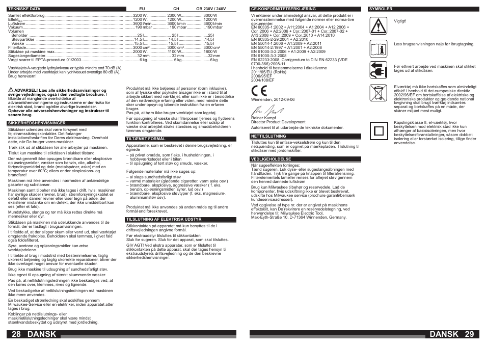 Dansk | Milwaukee AS 250 ECP User Manual | Page 15 / 35