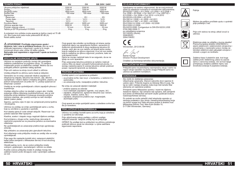 Hrvatski | Milwaukee AS 250 ECP User Manual | Page 26 / 35