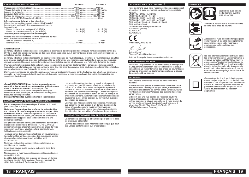 Français | Milwaukee BS 100 LE User Manual | Page 10 / 35