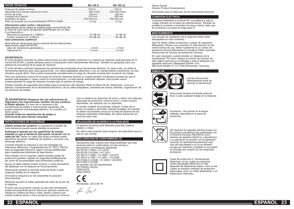 Español | Milwaukee BS 100 LE User Manual | Page 12 / 35