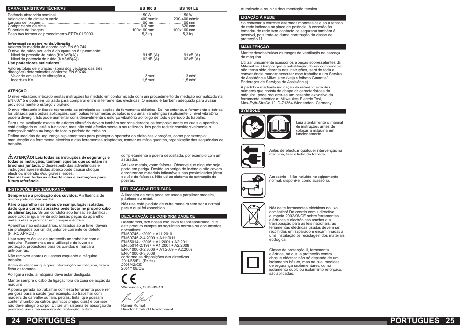 Portugues | Milwaukee BS 100 LE User Manual | Page 13 / 35