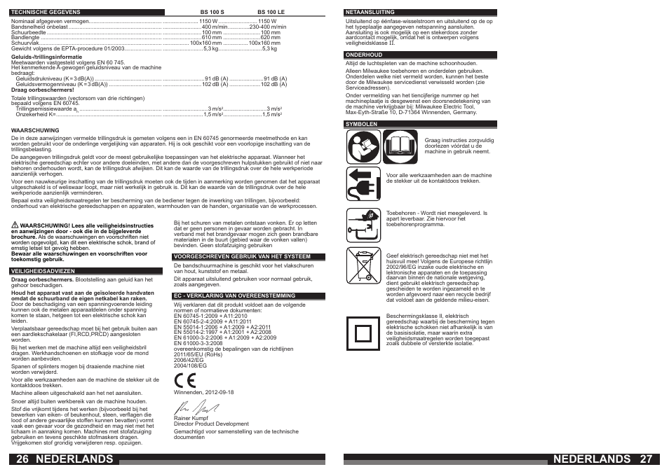 Nederlands | Milwaukee BS 100 LE User Manual | Page 14 / 35