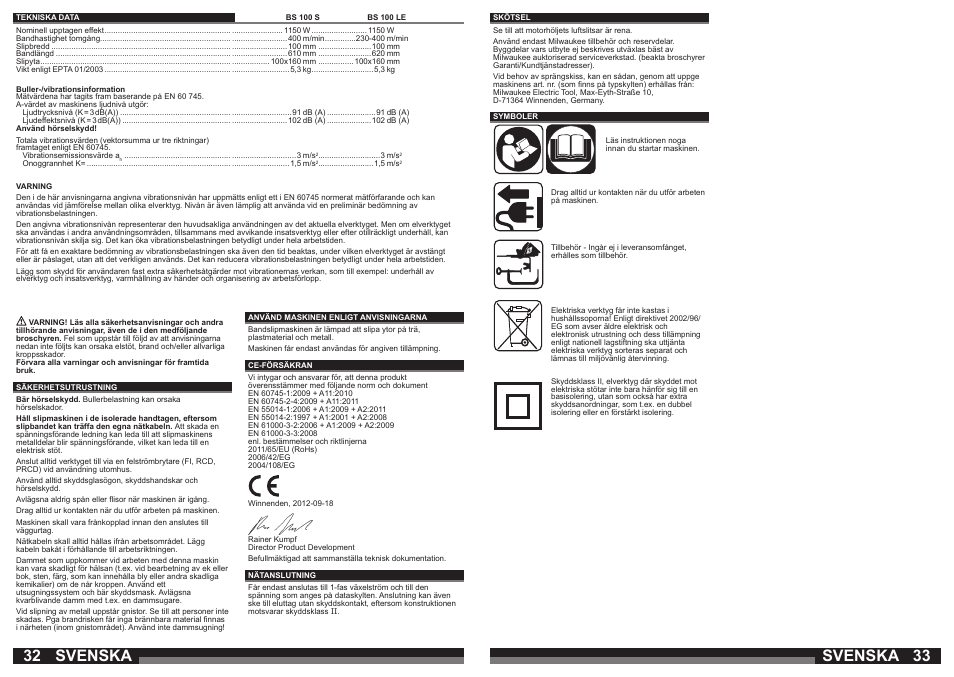 Svenska | Milwaukee BS 100 LE User Manual | Page 17 / 35