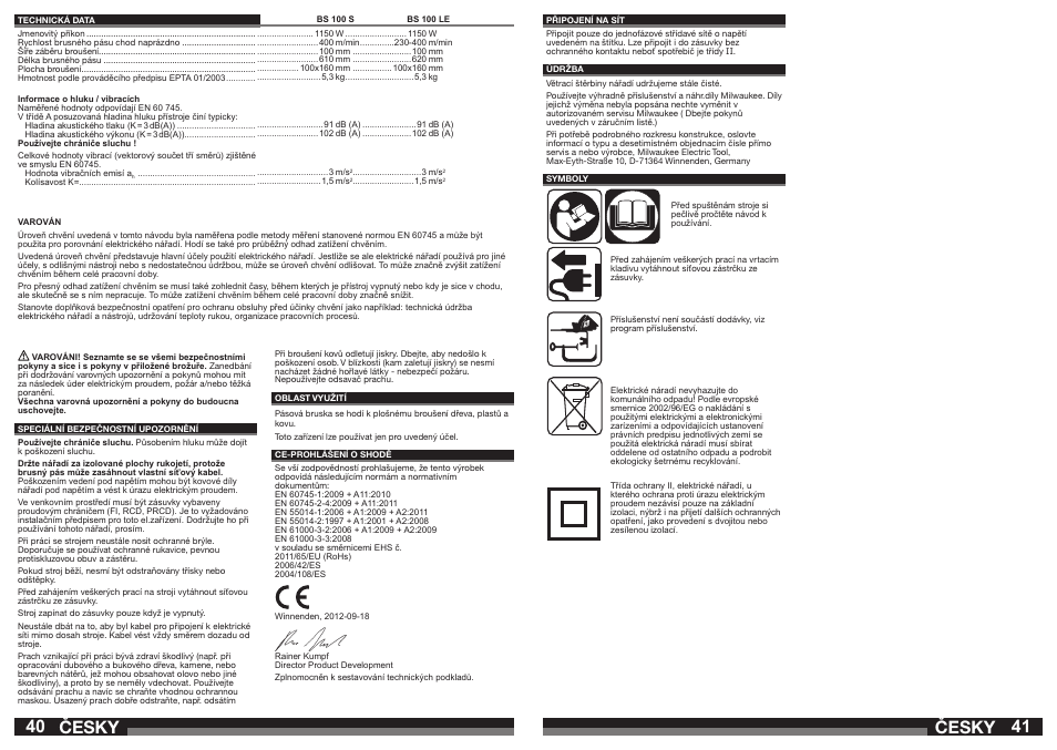 Česky | Milwaukee BS 100 LE User Manual | Page 21 / 35