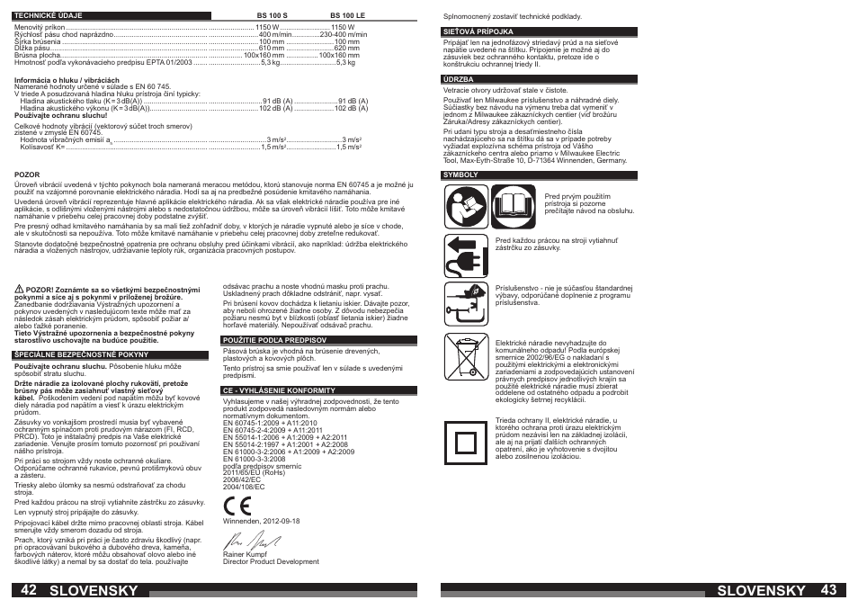 Slovensky | Milwaukee BS 100 LE User Manual | Page 22 / 35