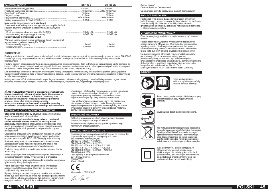 Polski | Milwaukee BS 100 LE User Manual | Page 23 / 35