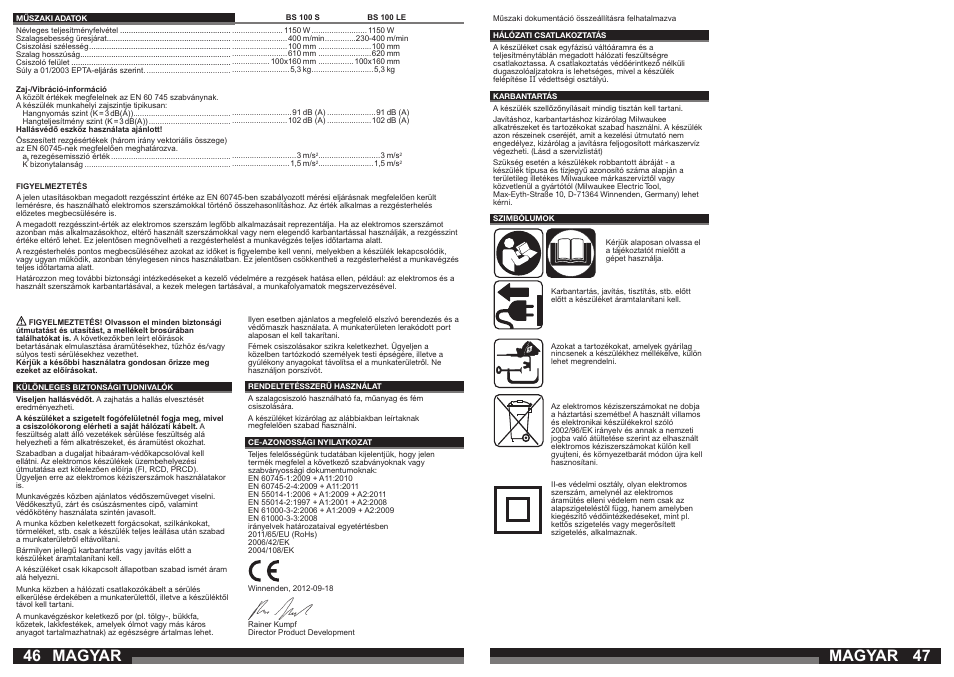 Magyar | Milwaukee BS 100 LE User Manual | Page 24 / 35