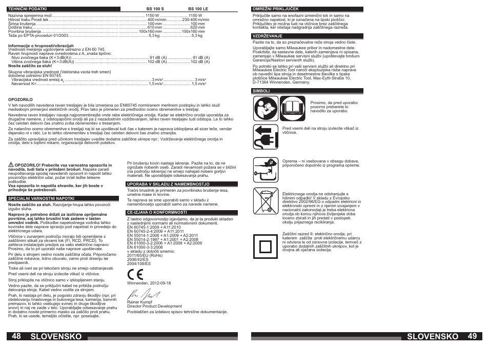 Slovensko | Milwaukee BS 100 LE User Manual | Page 25 / 35