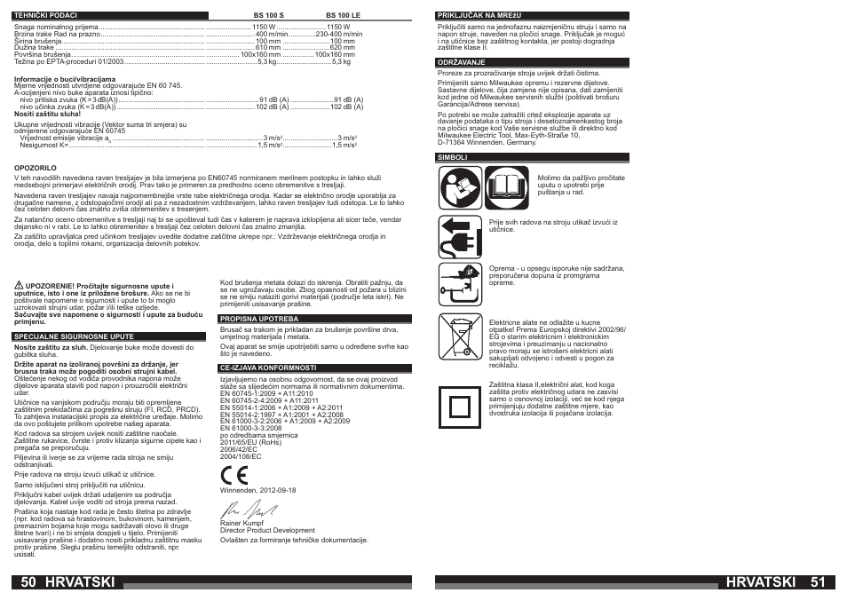 Hrvatski | Milwaukee BS 100 LE User Manual | Page 26 / 35