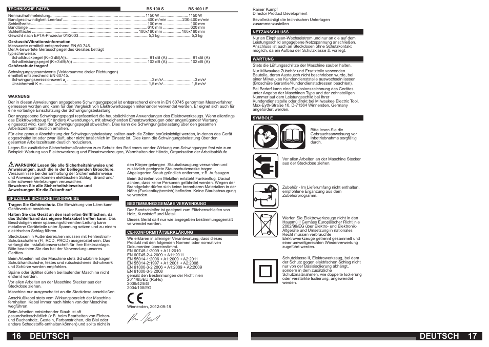 Deutsch | Milwaukee BS 100 LE User Manual | Page 9 / 35