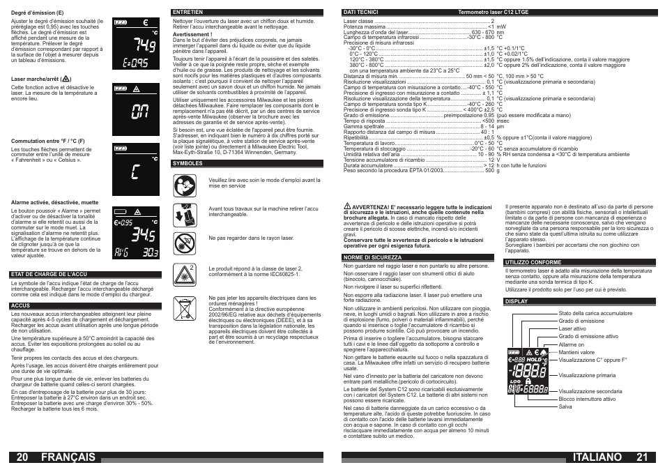 20 21 français, Italiano | Milwaukee C12 LTGE User Manual | Page 11 / 49