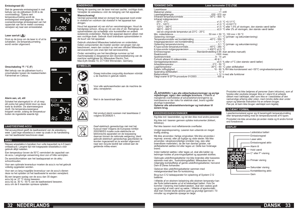 32 33 nederlands, Dansk | Milwaukee C12 LTGE User Manual | Page 17 / 49