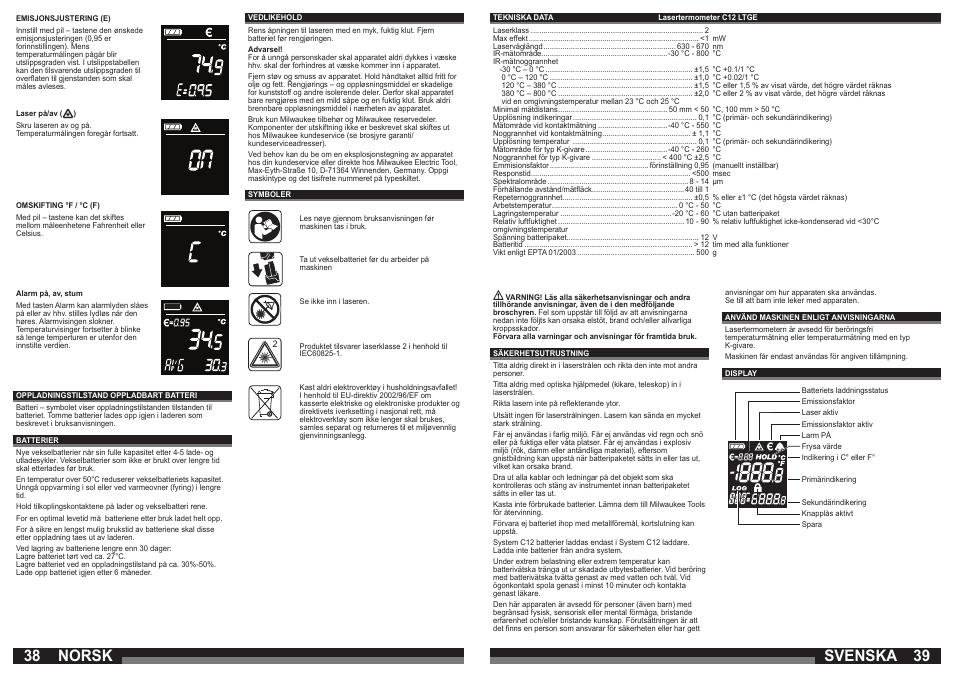 38 39 norsk, Svenska | Milwaukee C12 LTGE User Manual | Page 20 / 49