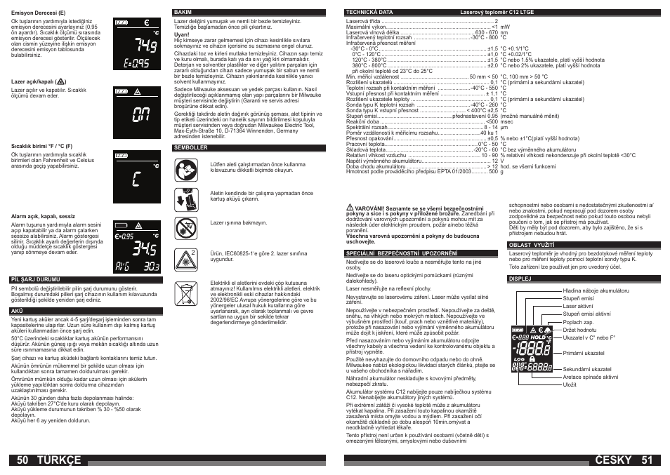 50 51 türkçe, Česky | Milwaukee C12 LTGE User Manual | Page 26 / 49