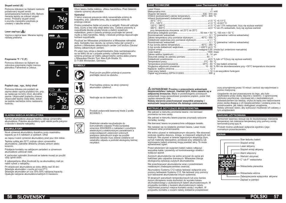 56 57 slovensky, Polski | Milwaukee C12 LTGE User Manual | Page 29 / 49