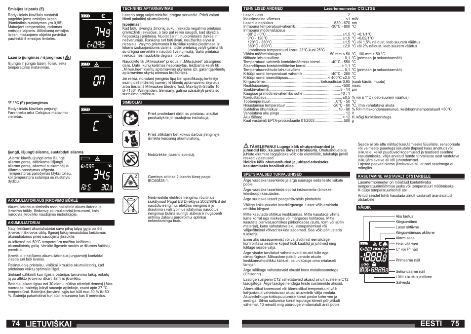 74 75 lietuviškai, Eesti | Milwaukee C12 LTGE User Manual | Page 38 / 49