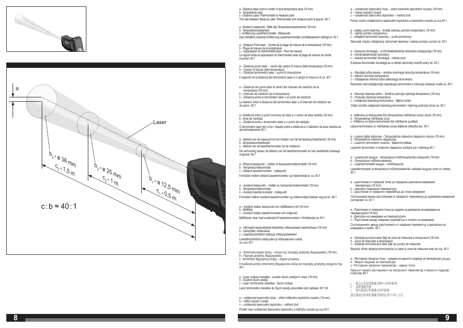 C : b ≈ 40 : 1, 0,5 m b, Ø 12,5 mm b | Ø 25 mm b, Ø 38 mm c, 1 m c, 1,5 m | Milwaukee C12 LTGE User Manual | Page 5 / 49