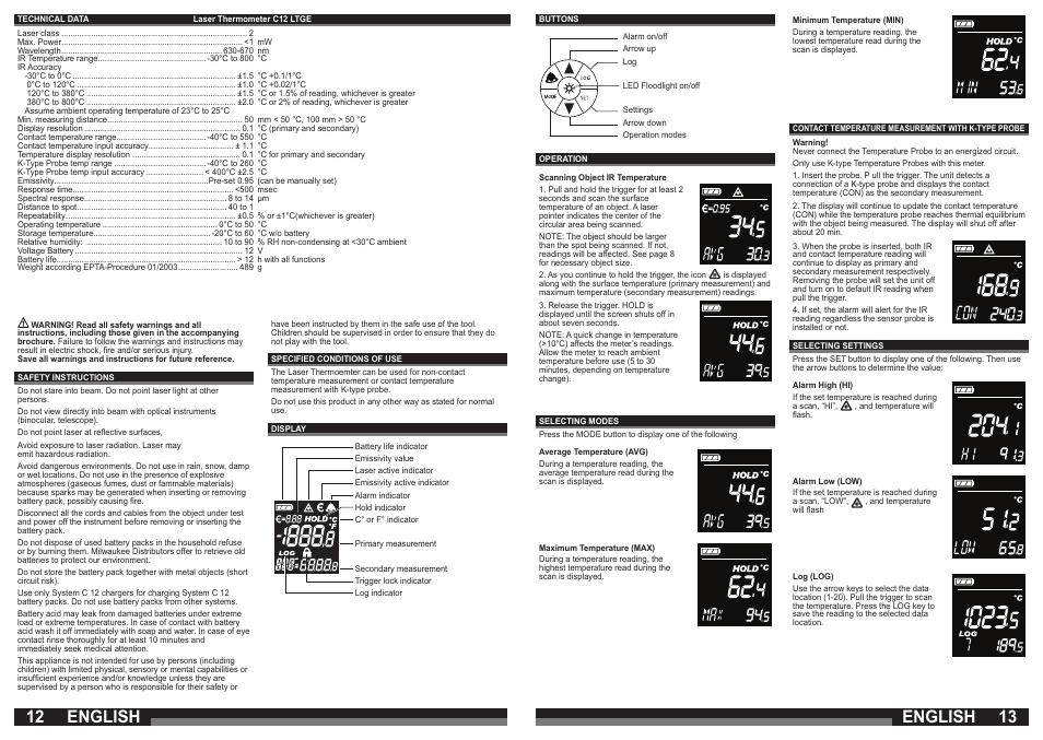 12 13 english, English | Milwaukee C12 LTGE User Manual | Page 7 / 49