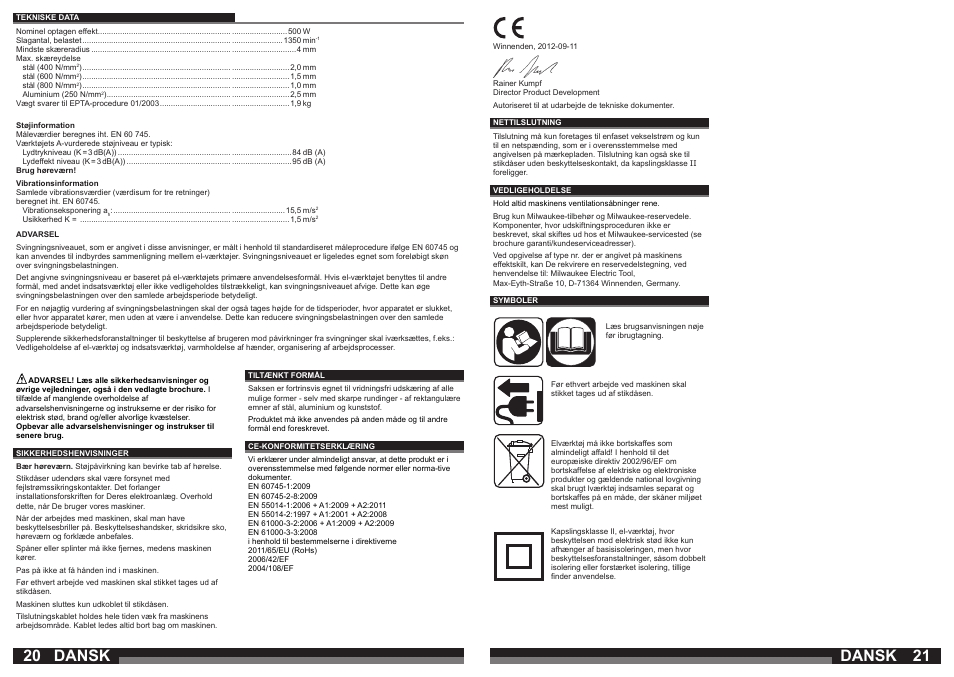 Dansk | Milwaukee N2 User Manual | Page 11 / 31