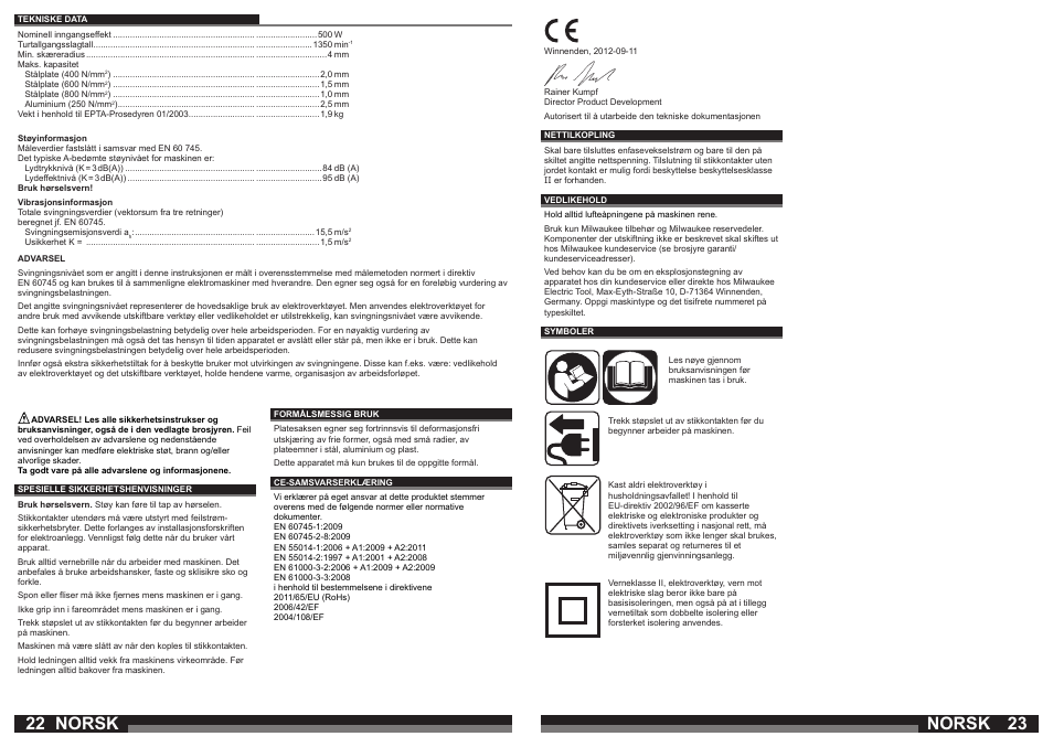 Norsk | Milwaukee N2 User Manual | Page 12 / 31