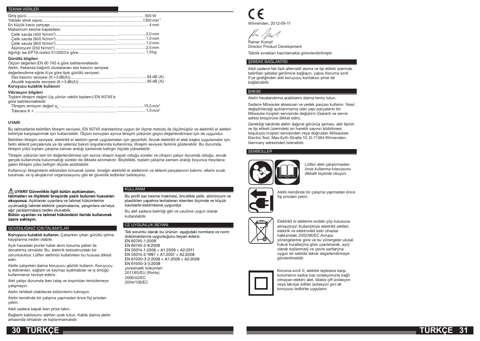 Türkçe | Milwaukee N2 User Manual | Page 16 / 31