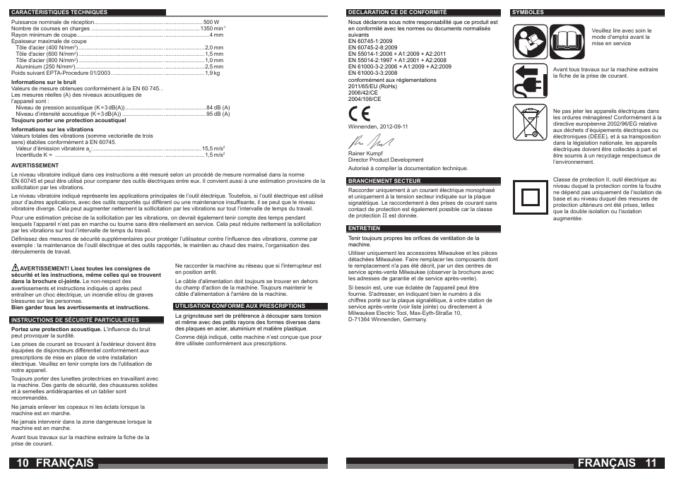 Français | Milwaukee N2 User Manual | Page 6 / 31