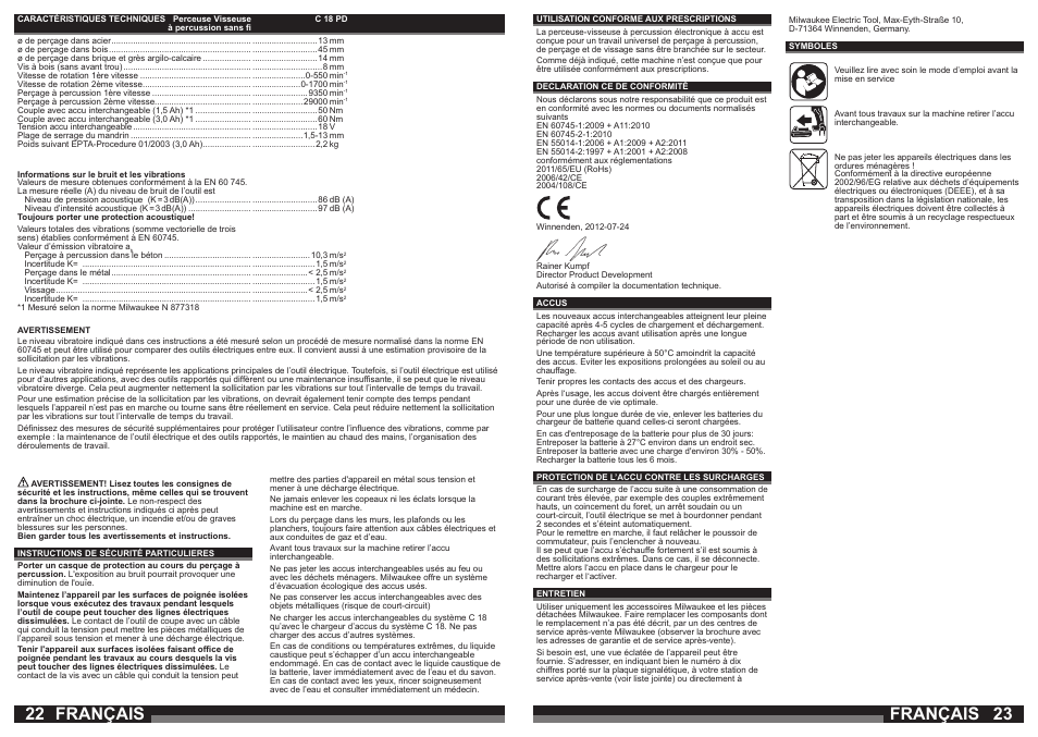 Français | Milwaukee C18 PD User Manual | Page 12 / 37