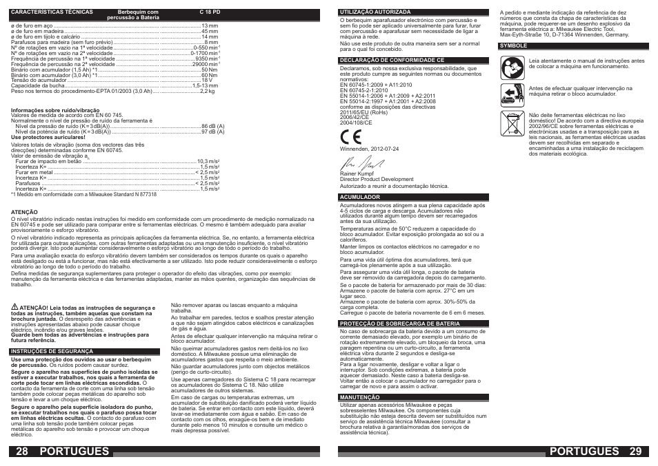 Portugues | Milwaukee C18 PD User Manual | Page 15 / 37