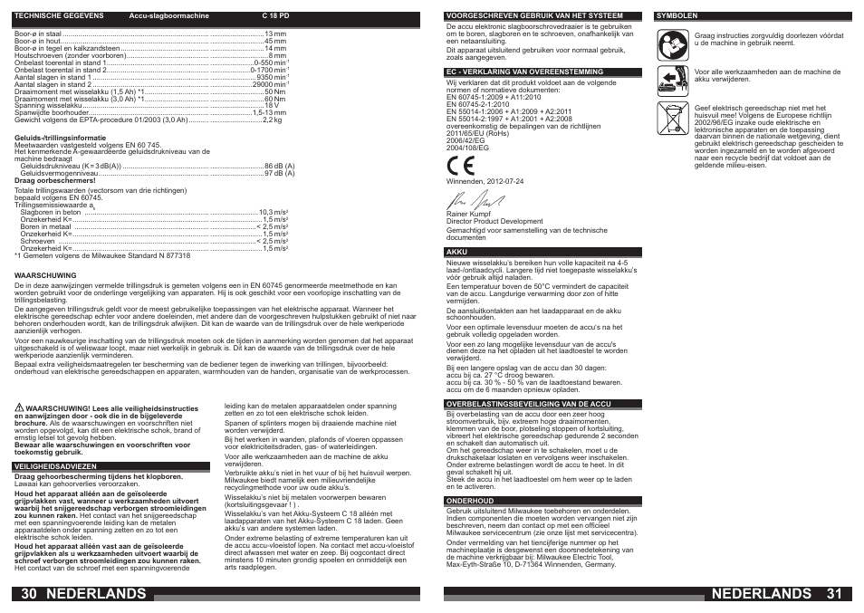 Nederlands | Milwaukee C18 PD User Manual | Page 16 / 37