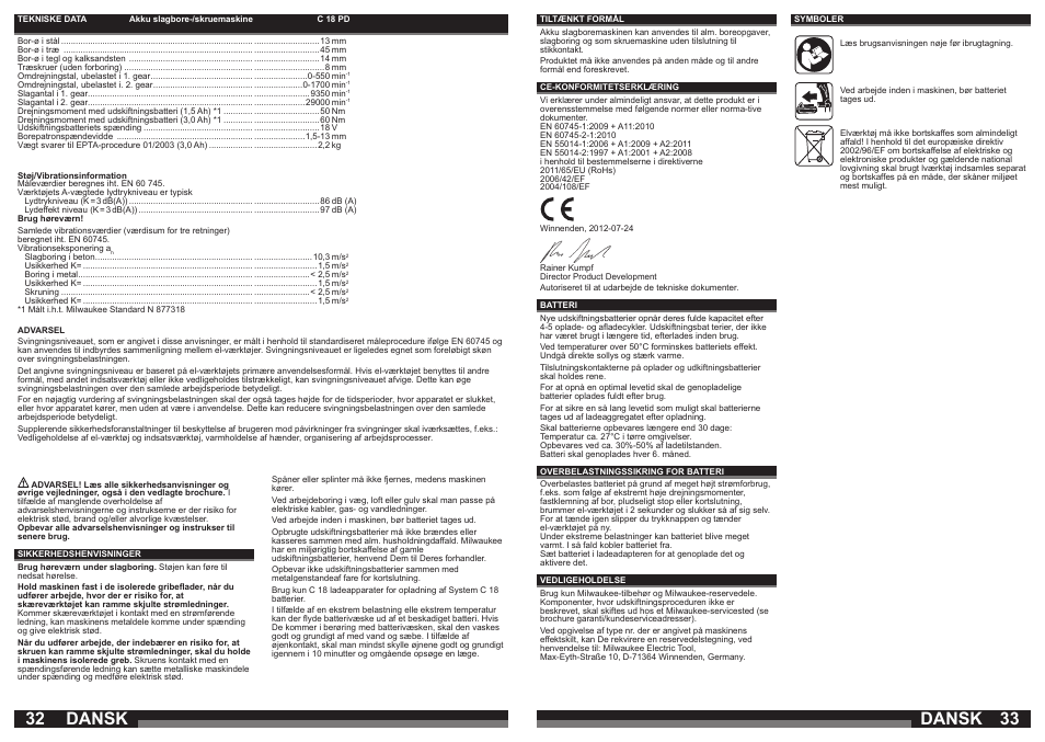 Dansk | Milwaukee C18 PD User Manual | Page 17 / 37