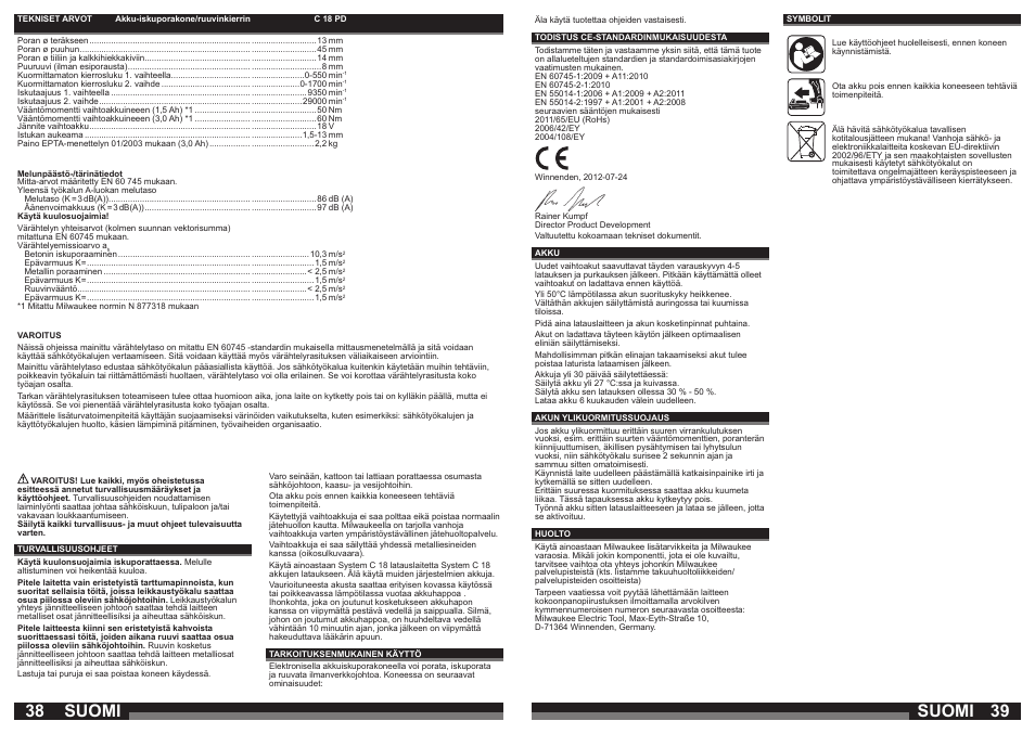 Suomi | Milwaukee C18 PD User Manual | Page 20 / 37