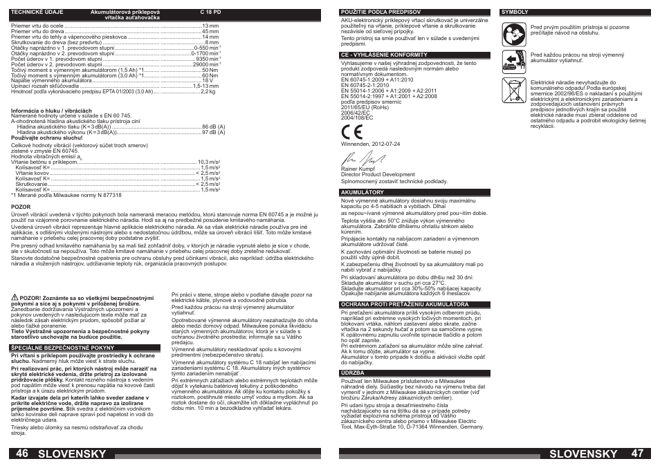 Slovensky | Milwaukee C18 PD User Manual | Page 24 / 37