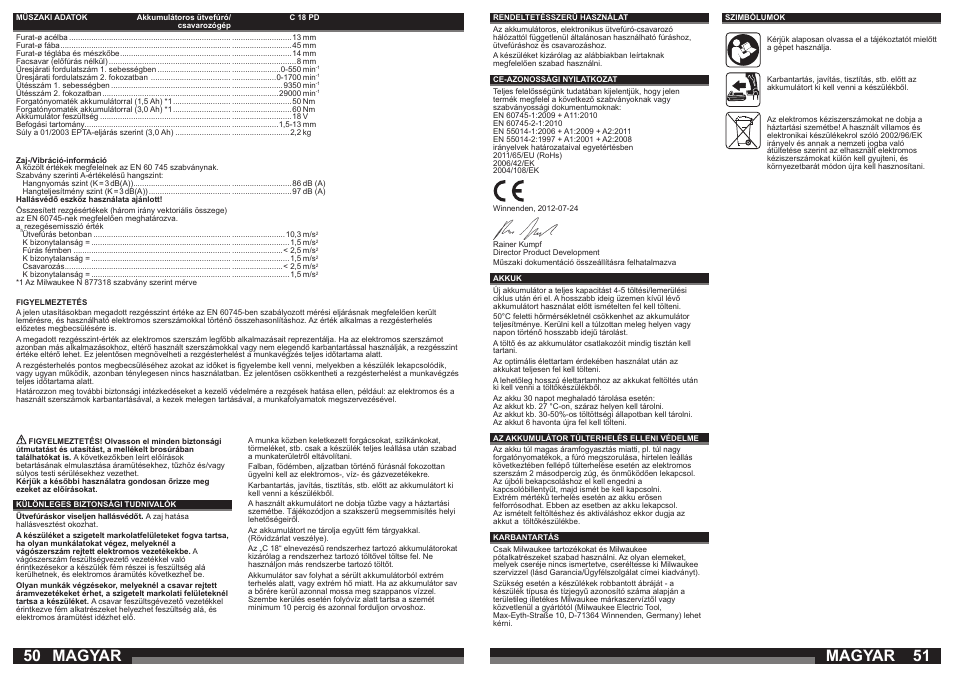 Magyar | Milwaukee C18 PD User Manual | Page 26 / 37