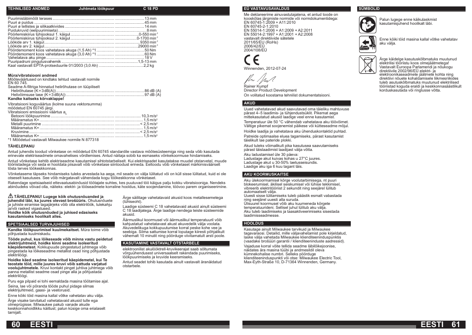 Eesti | Milwaukee C18 PD User Manual | Page 31 / 37