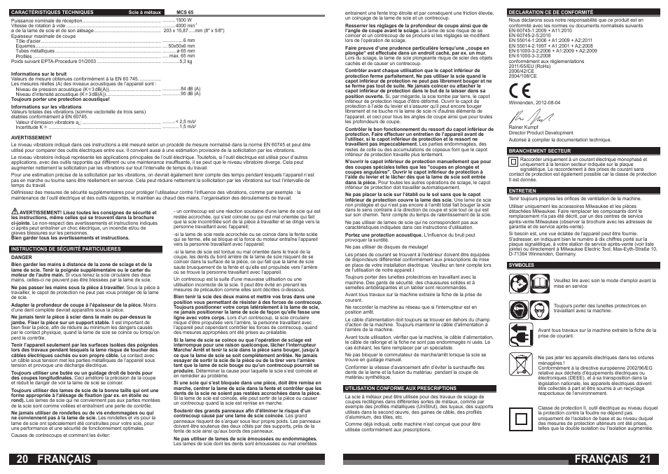 Français | Milwaukee MCS 65 User Manual | Page 11 / 37