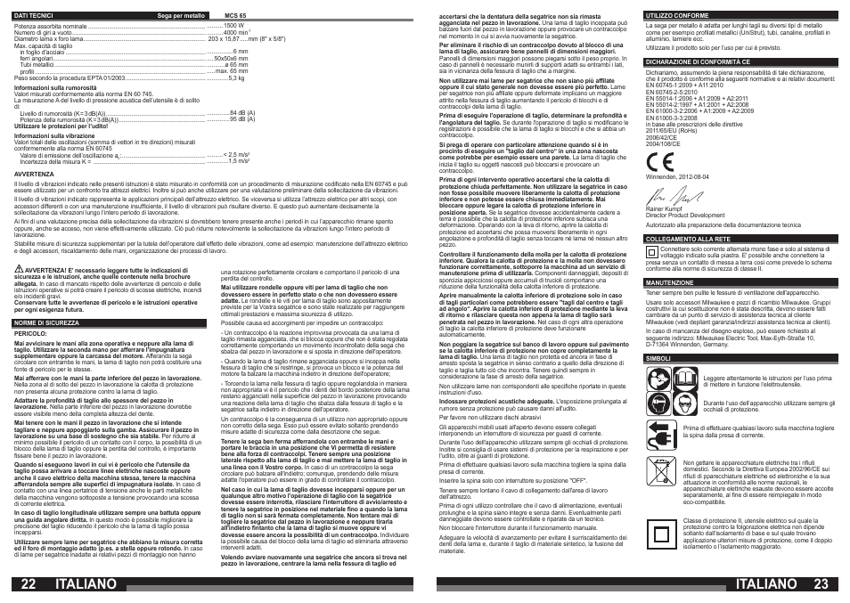 Italiano | Milwaukee MCS 65 User Manual | Page 12 / 37