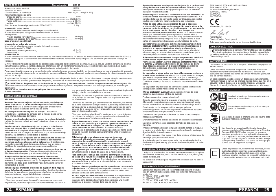 Español | Milwaukee MCS 65 User Manual | Page 13 / 37