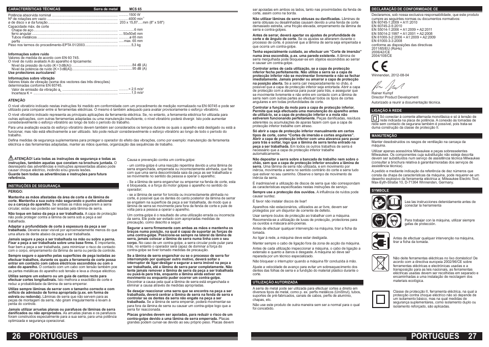 Portugues | Milwaukee MCS 65 User Manual | Page 14 / 37