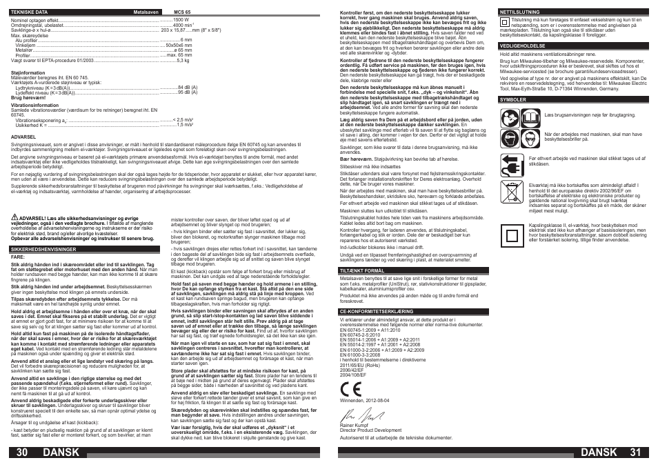 Dansk | Milwaukee MCS 65 User Manual | Page 16 / 37