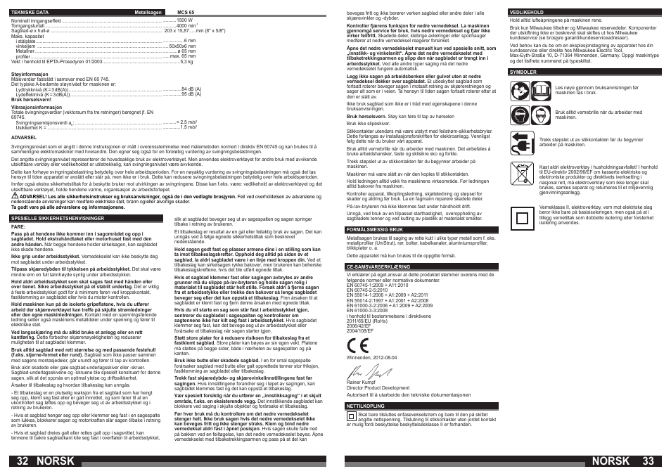 Norsk | Milwaukee MCS 65 User Manual | Page 17 / 37