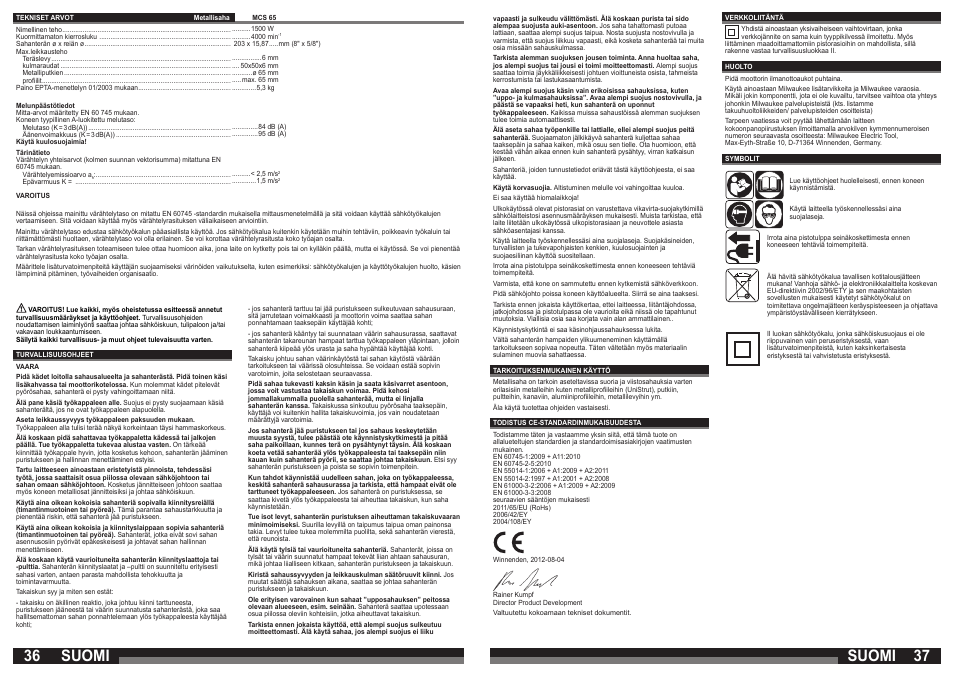 Suomi | Milwaukee MCS 65 User Manual | Page 19 / 37