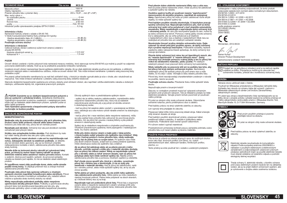 Slovensky | Milwaukee MCS 65 User Manual | Page 23 / 37